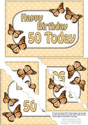 5x7 50th Birthday Butterflies Scallop Corner
