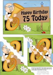 5x7 75th Birthday Bert Plays the Tuba Scallop Corner
