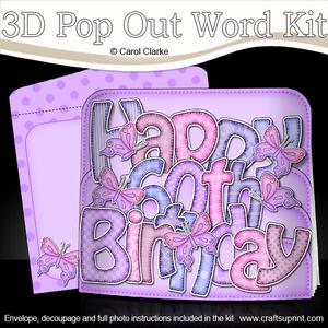 3D 60th Birthday Butterflies Pop Out Word Card