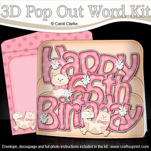 3D 65th Birthday Cats Pop Out Word Card