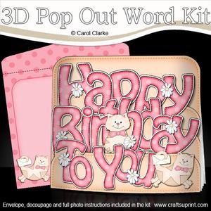 3D Birthday Cats Pop Out Word Card