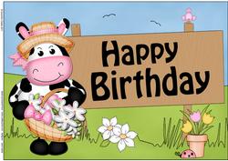 A4 Milly Moo Cow Birthday Card Topper