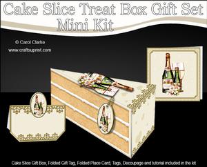3D Champagne & Flowers Cake Slice Treat Box Gift Set