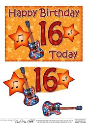 5x7 16th Birthday Guitar 3D Step by Step Decoupage