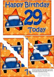 5x7 29th Birthday Beetle Car Scallop Corner