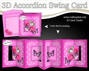 3D Rose Bouquet & Butterflies Accordian Swing Card