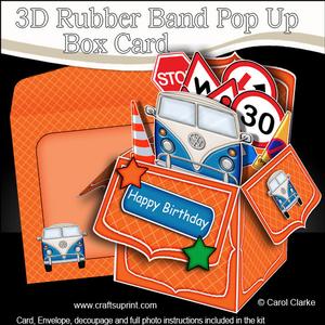 3D Vw Camper Van Rubber Band Pop Up Box Card