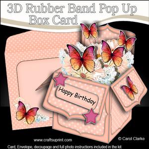 3D Flowers & Butterflies Rubber Band Pop Up Box Card