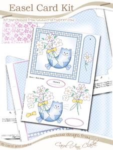 Cute Cat Easel Card Kit in Blue with Step by Step Decoupage