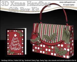 3D Spots Stripe & Holly Xmas Handbag Treat or Favour Box Kit