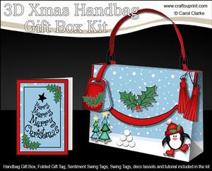 3D Skating Penguin Xmas Handbag Treat or Favour Box Kit