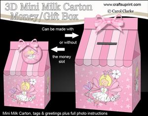 3D Fairy Twinkletoes Milk Carton Money or Treat Box Mini Kit