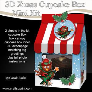 3D Xmas Robin Milk Carton Cupcake or Treat Box Mini Kit