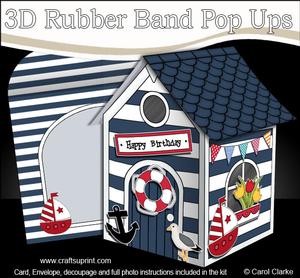 3D Beach Hut Rubber Band Pop Up Card