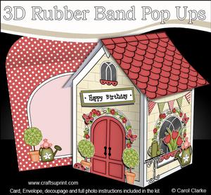 3D Little Country Cottage Rubber Band Pop Up Card