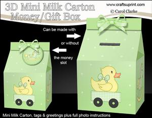 3D New Baby Milk Carton Money or Treat Box Mini Kit