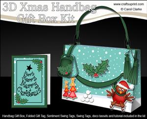 3D Xmas Robin Handbag Treat or Favour Box Kit