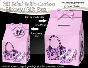 3D Shoes & Handbags Milk Carton Money or Treat Box Mini Kit