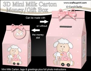 3D New Baby Lamb Milk Carton Money or Treat Box Mini Kit