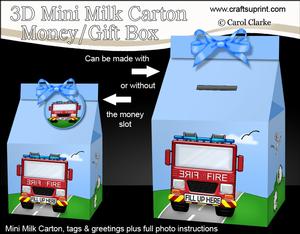 3D Fire Engine Milk Carton Money or Treat Box
