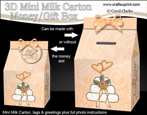 3D Wedding Day Milk Carton Money or Treat Box Mini Kit