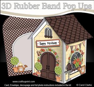 3D Little Country Cottage Rubber Band Pop Up Card