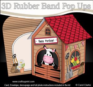 3D Milly Moo Cow's Barn Rubber Band Pop Up Card