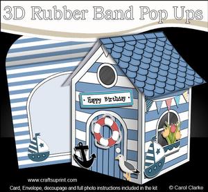 3D Beach Hut Rubber Band Pop Up Card