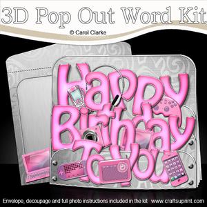 3D Girly Birthday Gadgets & Gizmos Pop Out Word Card Kit