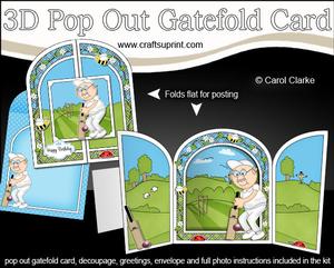 3D Old Man Bert Plays Cricket Pop Out Gatefold Card Kit