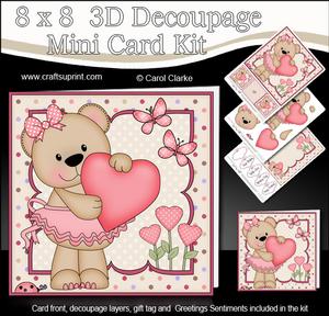 8 x 8 3D Livvy Bear's Heart Mini Kit with 3D Decoupage