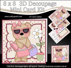 8 x 8 3D Livvy Bear Goes Shopping Mini Kit with 3D Decoupage