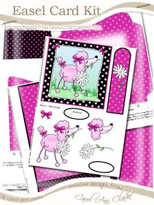 Cute Poodle Easel Card Kit in Cerise with Step by Step Decoupage