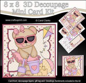 8 x 8 3D Livvy Bear at the Beach Mini Kit with 3D Decoupage