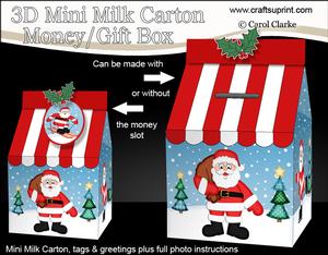 3D Xmas Santa Milk Carton Money or Treat Box Mini Kit