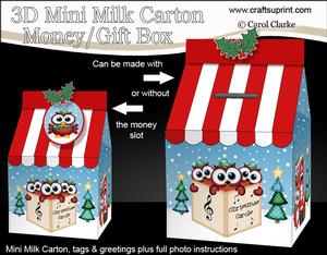 3D Xmas Owls Carton Money or Treat Box Mini Kit