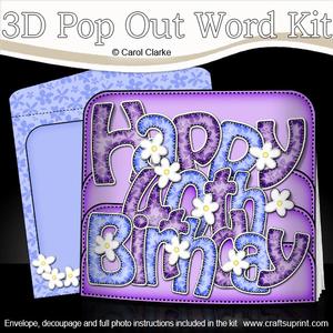 3D 40th Birthday Flowers Pop Out Word Card