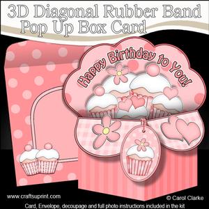 3D Cupcakes Diagonal Rubber Band Pop Up Box Card