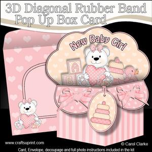 3D New Baby Girl Diagonal Rubber Band Pop Up Box Card