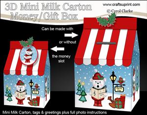 3D Xmas Teddy Ed Milk Carton Money or Treat Box Mini Kit