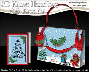 3D Xmas Robin Handbag Treat or Favour Box Kit