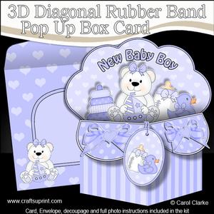3D New Baby Boy Diagonal Rubber Band Pop Up Box Card
