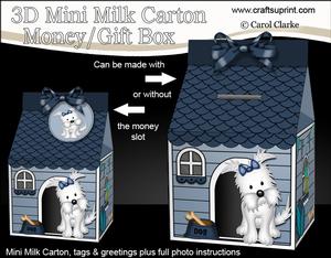 3D Jock Westie Dog Kennel Milk Carton Money or Treat Box