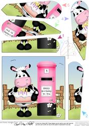 Milly Moo Cow's Birthday Cake & Postbox Fan Pyramage Topper