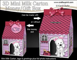 3D Jess Westie Milk Carton Money or Treat Box Mini Kit