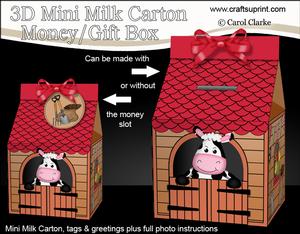 3D Milly Moo Cow Barn Milk Carton Money or Treat Box