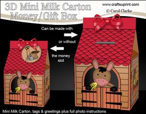 3D Coco Donkey Stable Milk Carton Money or Treat Box
