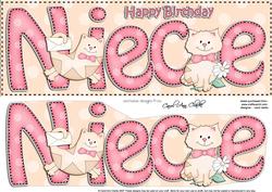 Large Dl Birthday Niece Cat Card & 3D Decoupage