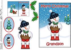 Xmas Grandson Snowman 5x7 3D Decoupage