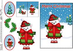 Xmas Teddy Tess 5x7 3D Decoupage
